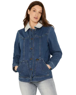 Wrangler Women's Medium Wash Denim Sherpa Lined Barn Coat