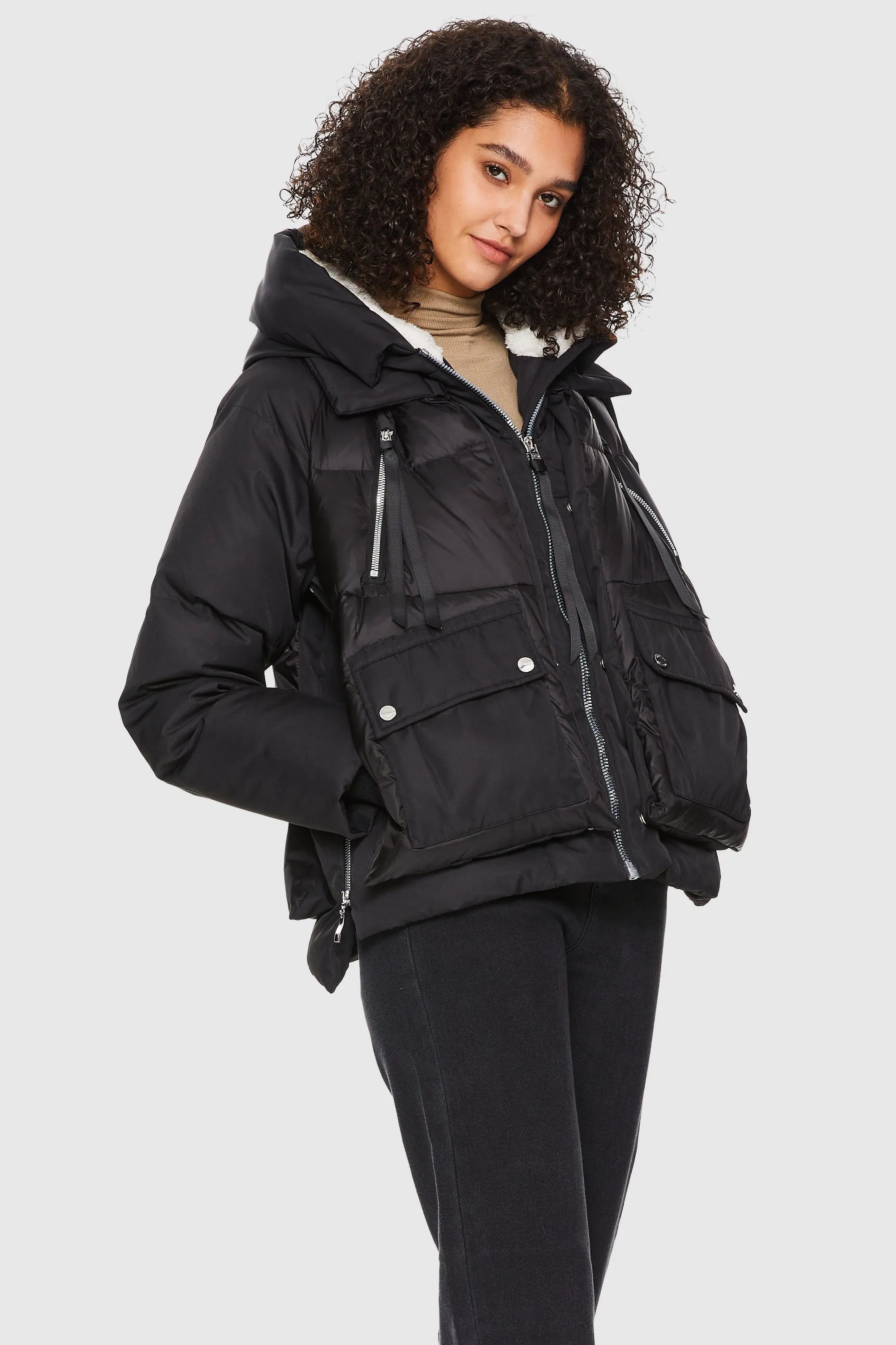 092 Colorlay Cropped Hooded Puffer Jacket