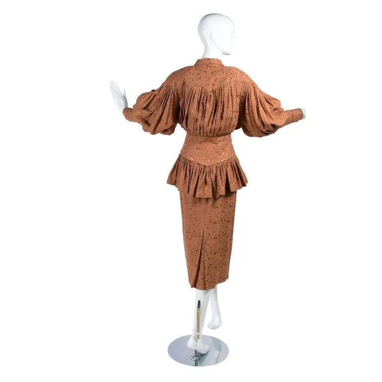 1980s Norma Kamali Victorian Style Skirt & Jacket Suit in Copper Jacquard