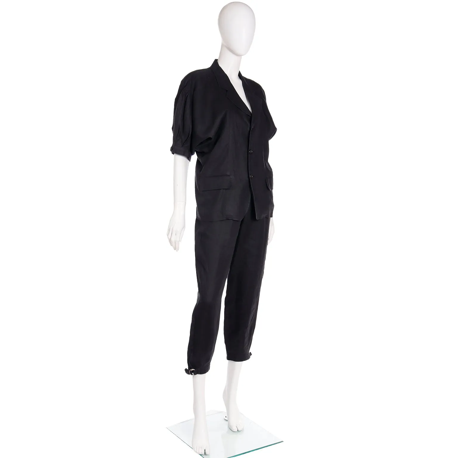 1989 Comme des Garcons 2 pc Black Linen Jacket & Pants Outfit