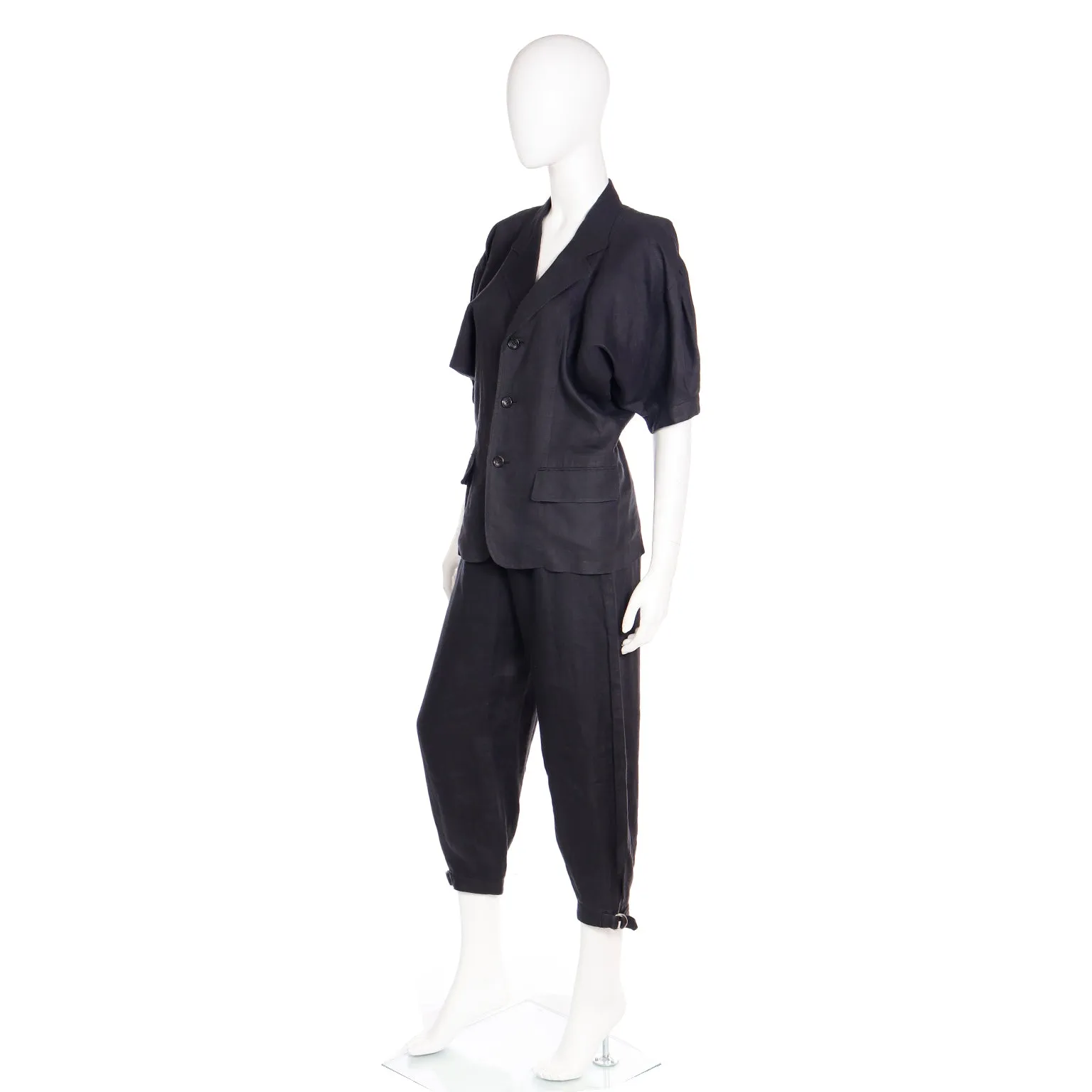 1989 Comme des Garcons 2 pc Black Linen Jacket & Pants Outfit