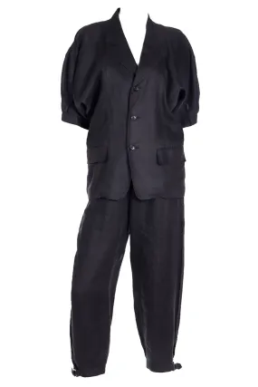 1989 Comme des Garcons 2 pc Black Linen Jacket & Pants Outfit