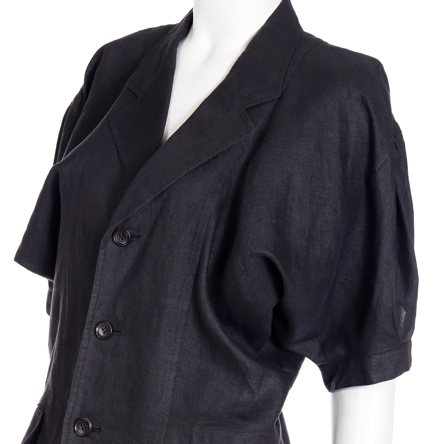 1989 Comme des Garcons 2 pc Black Linen Jacket & Pants Outfit