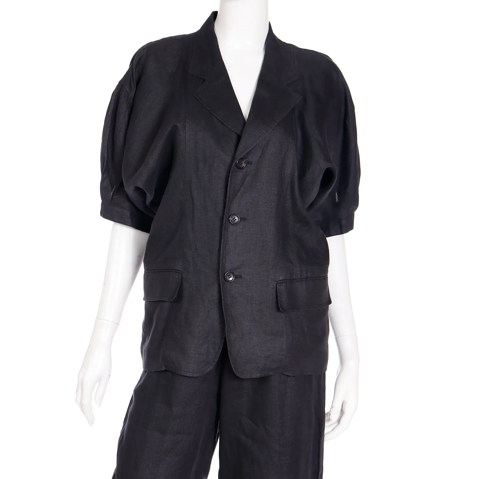 1989 Comme des Garcons 2 pc Black Linen Jacket & Pants Outfit