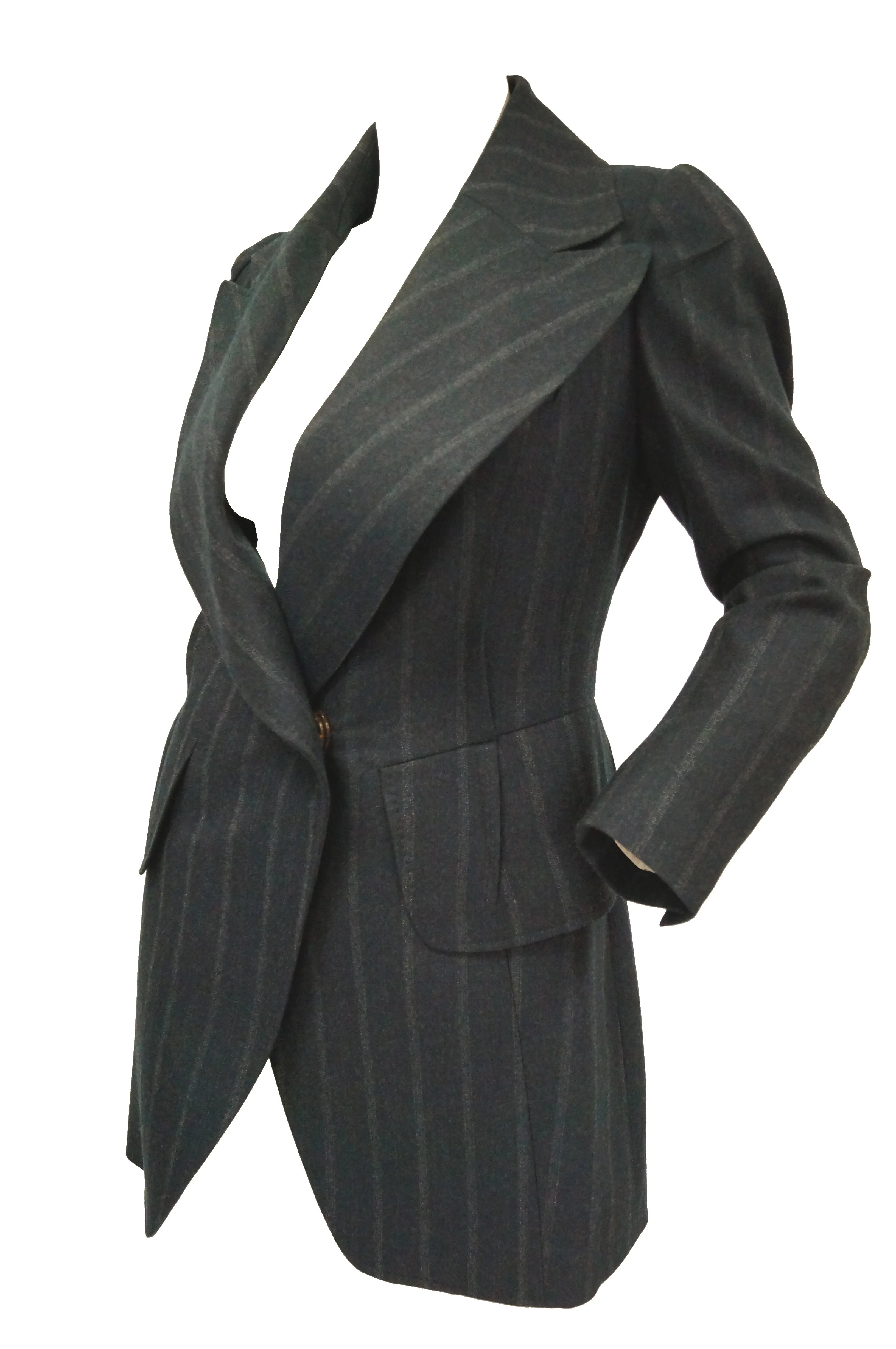 1990s Maison Martin Margiela Blue Pin Stripe Italian Wool Blazer