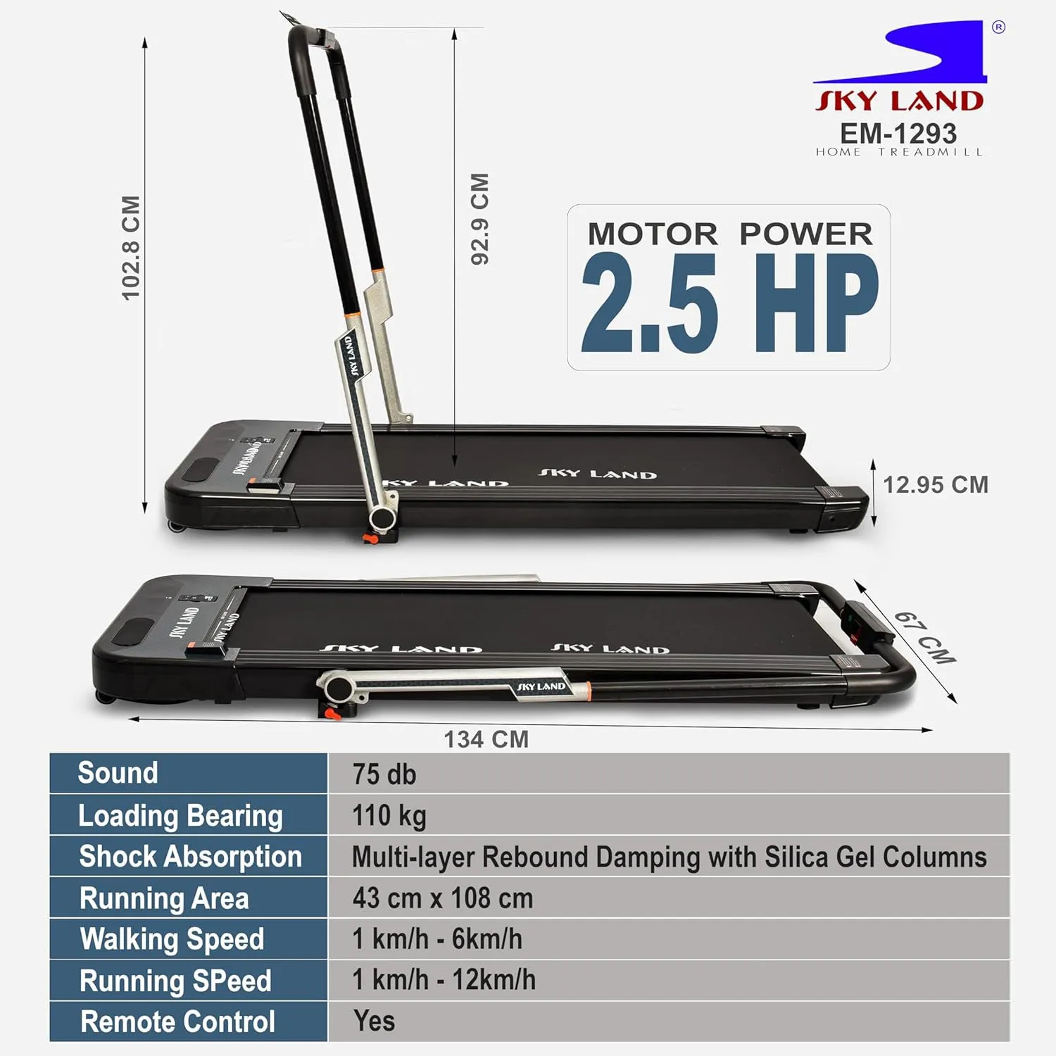 2-in-1 Under Desk Treadmill: Foldable 2.5 HP Walking Pad and Running Machine for Home and office, with Remote Control EM-1293 Super Slim Mini Quiet Home Treadmill in Saudi Arabia