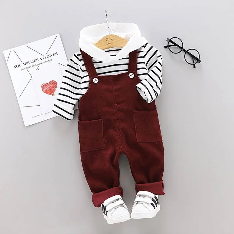 2-piece Striped Hoodie & Solid Dungarees for Children Boy