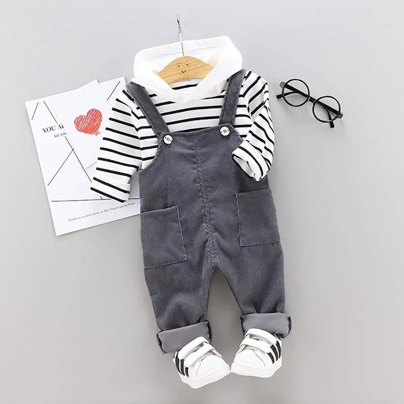 2-piece Striped Hoodie & Solid Dungarees for Children Boy