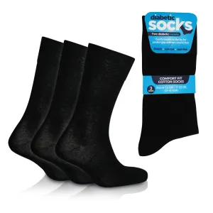 3 Pairs Black - Mens Diabetic Soft Grip Non Elastic Loose Weave Top Diabetic Socks Size 6-11