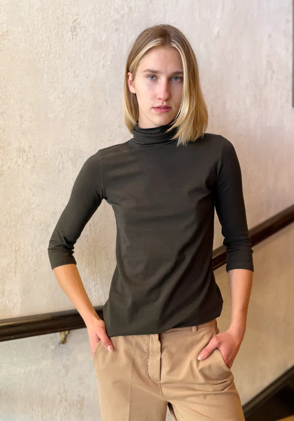 3/4 Sleeve Turtleneck - Dark Green