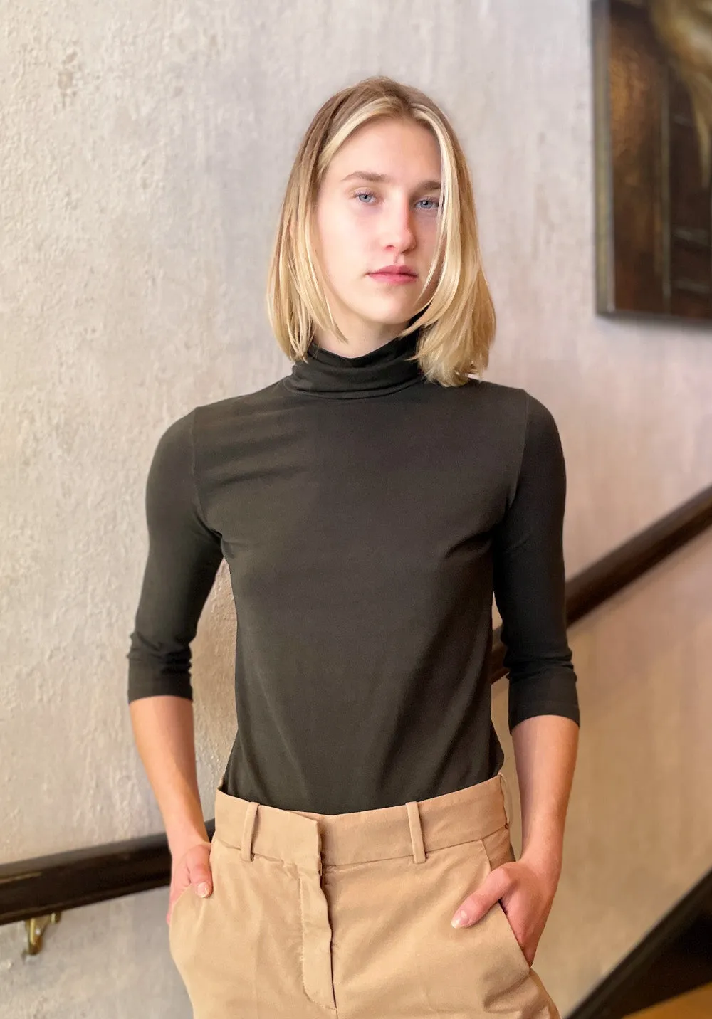 3/4 Sleeve Turtleneck - Dark Green