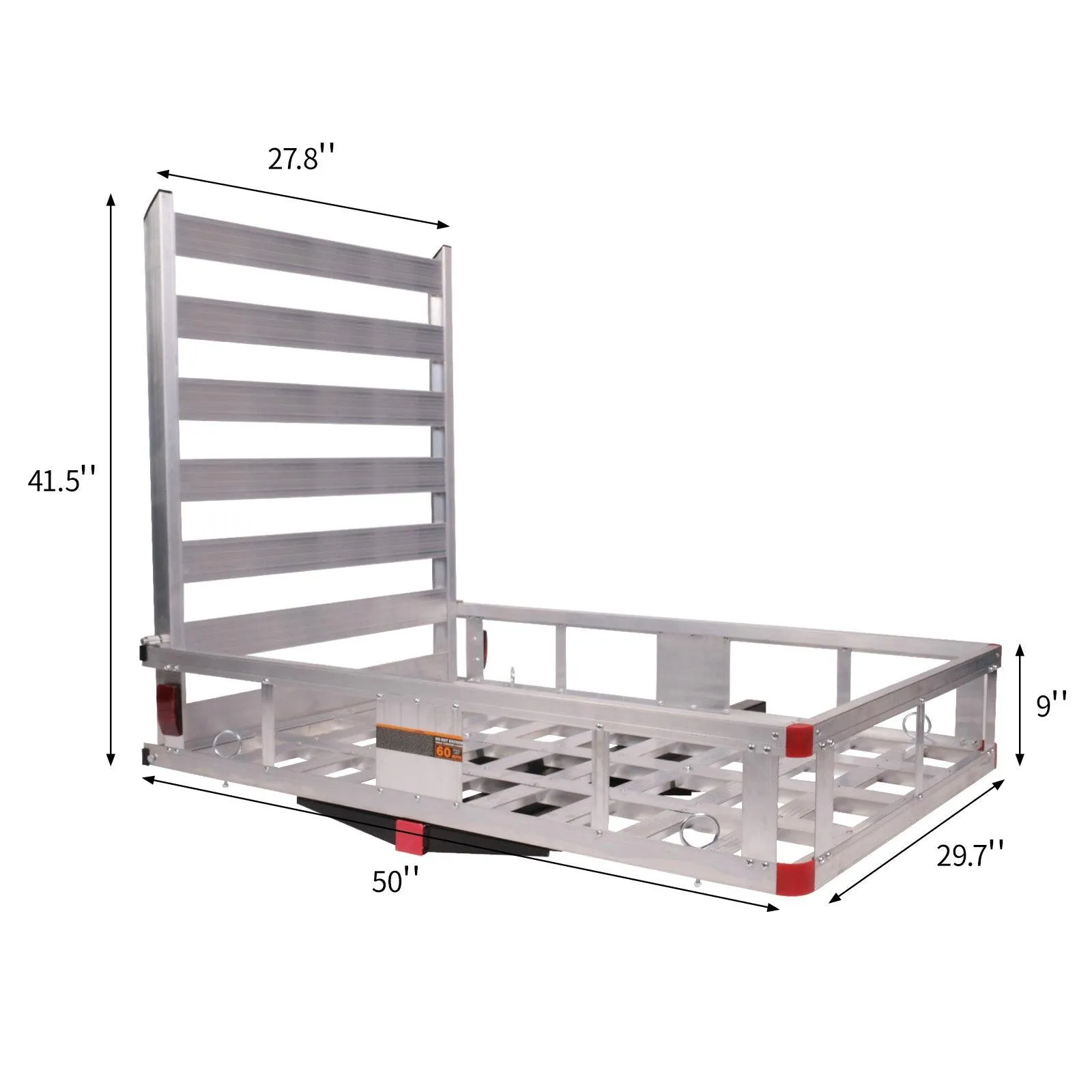 50"x 29.7" Hitch Mount Cargo Carrier Trailer Aluminum Utility Basket with 41.5" Folding Wheelchair Ramp, Silver