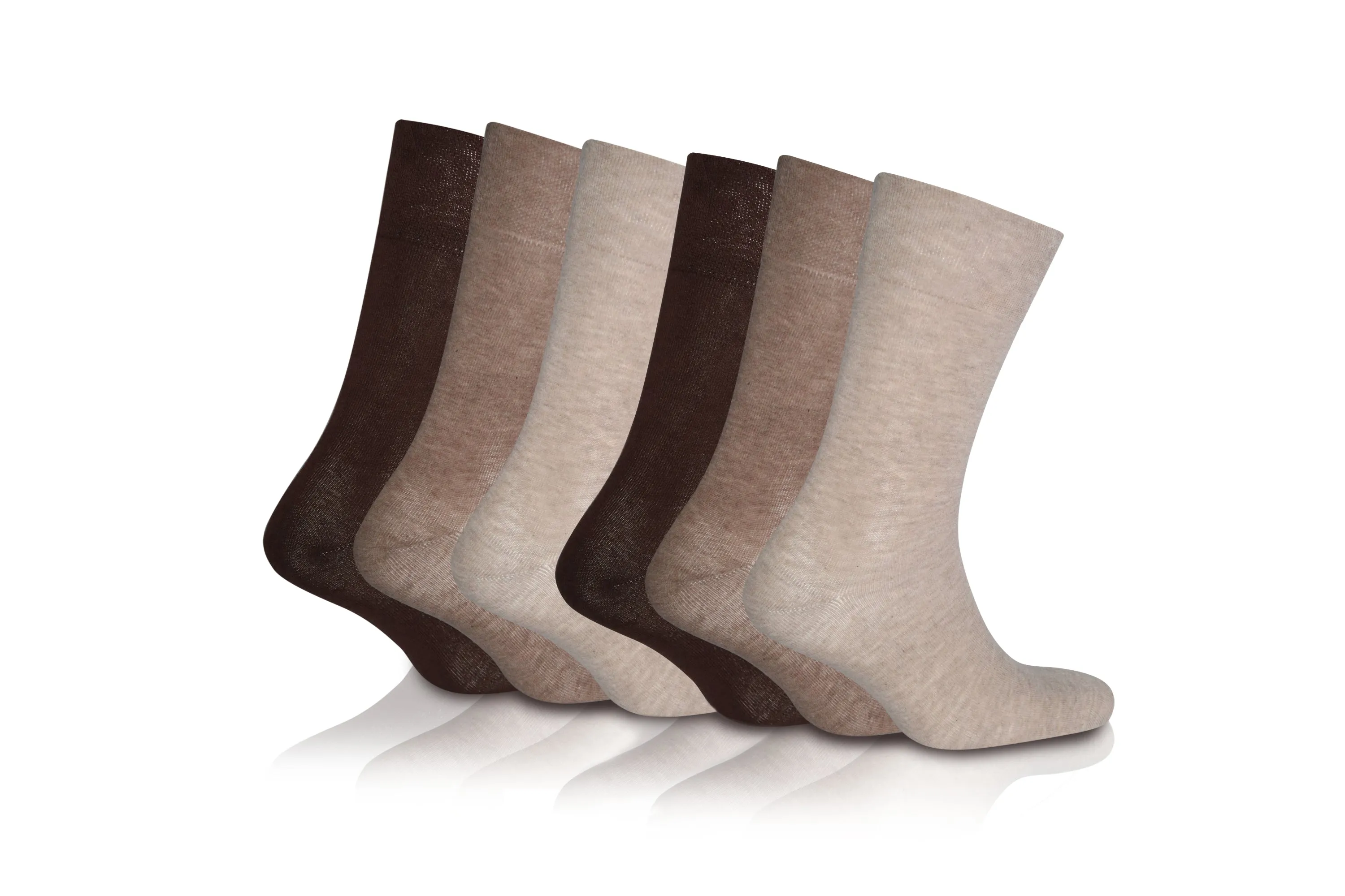 6 Pairs - Brown - Mens Diabetic Soft Grip Non Elastic Loose Weave Top Diabetic Socks Size 6-11