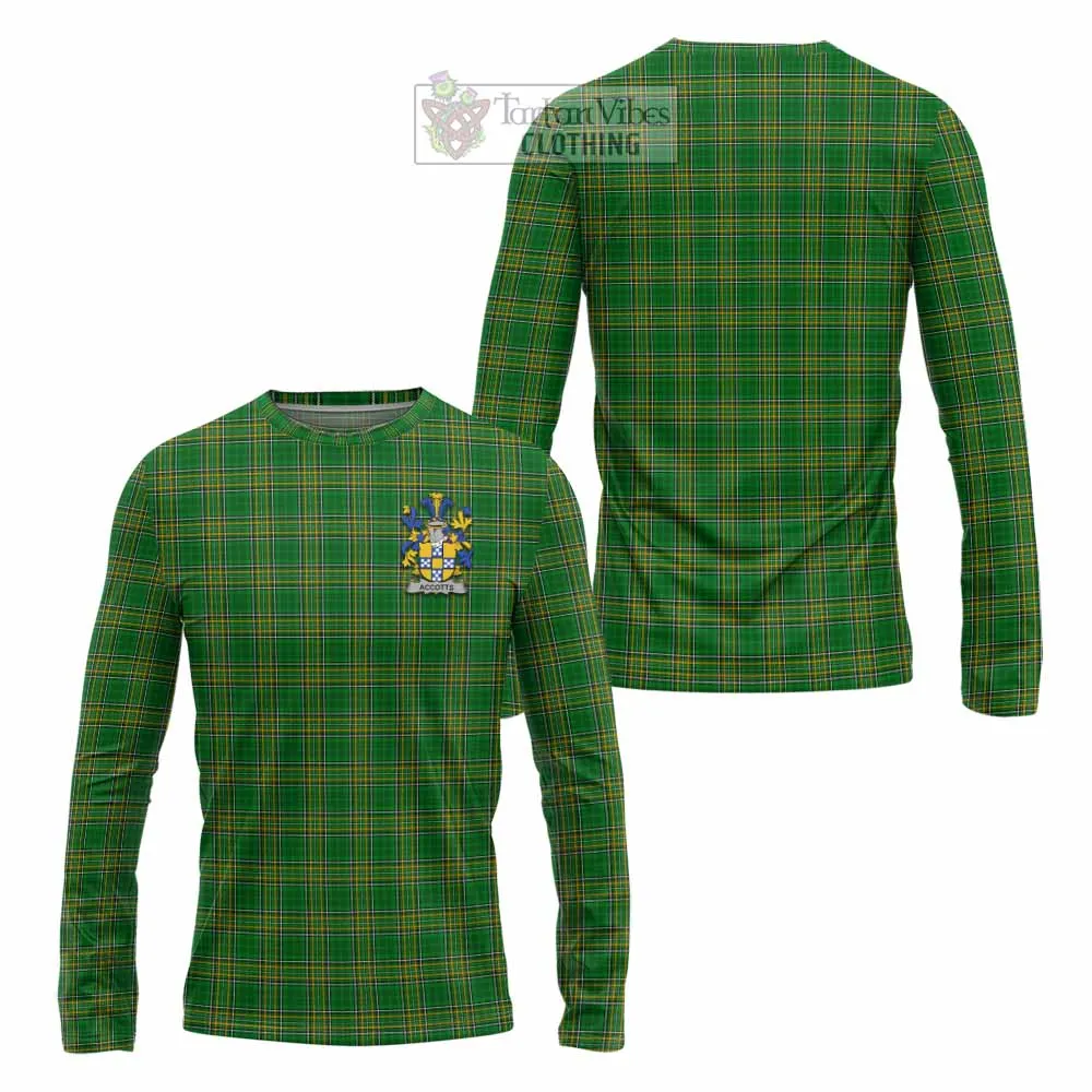 Accotts Irish Clan Tartan Long Sleeve T-Shirt with Coat of Arms