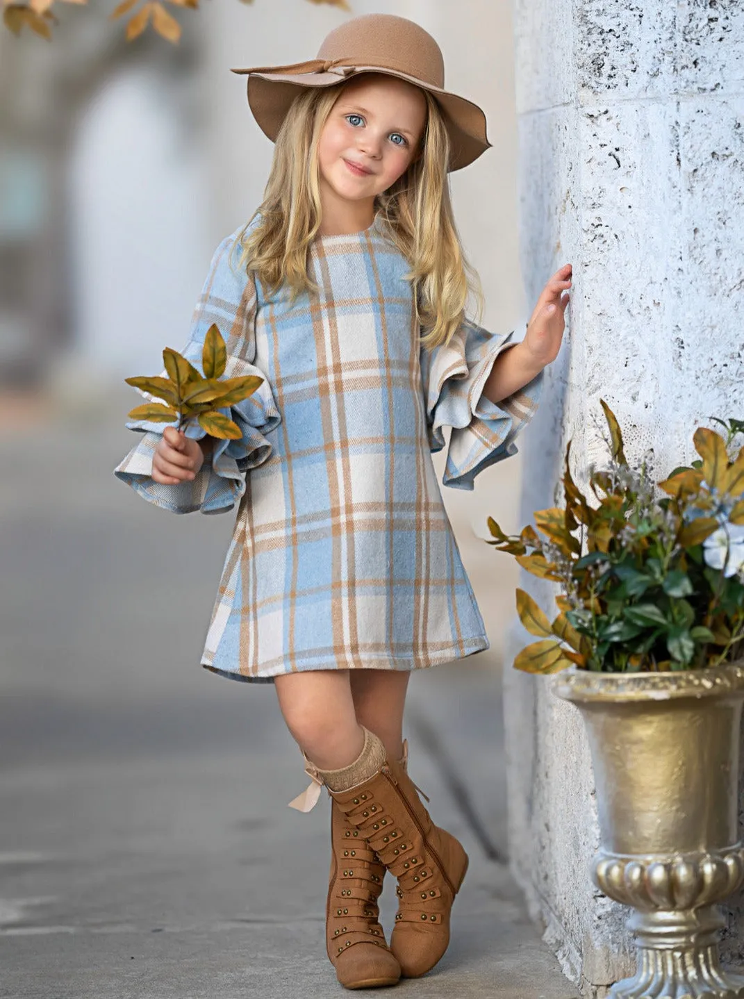 Adorable Plaid Tiered Sleeve Sweater Dress