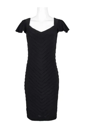 Adrianna Papell Day V-Neck Cap Sleeve Piping Detail Bodycon Zipper Back Jersey Dress