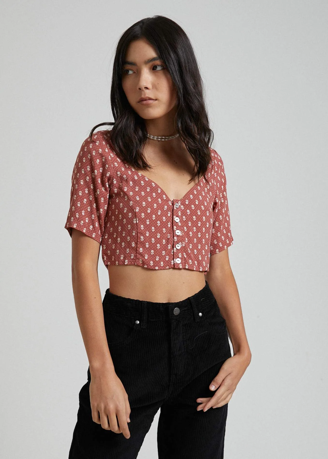 Afends Womens Tess - Polka Floral Top - Scarlet