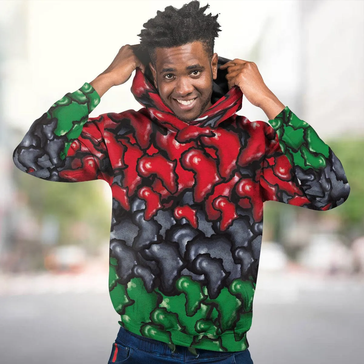 Africa-Shaped In Pan-African Colors All-over Hoodie