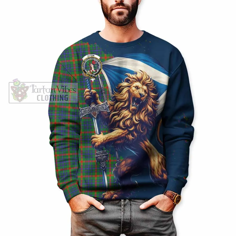 Aiton Tartan Family Crest Sweatshirt with Scottish Majestic Lion