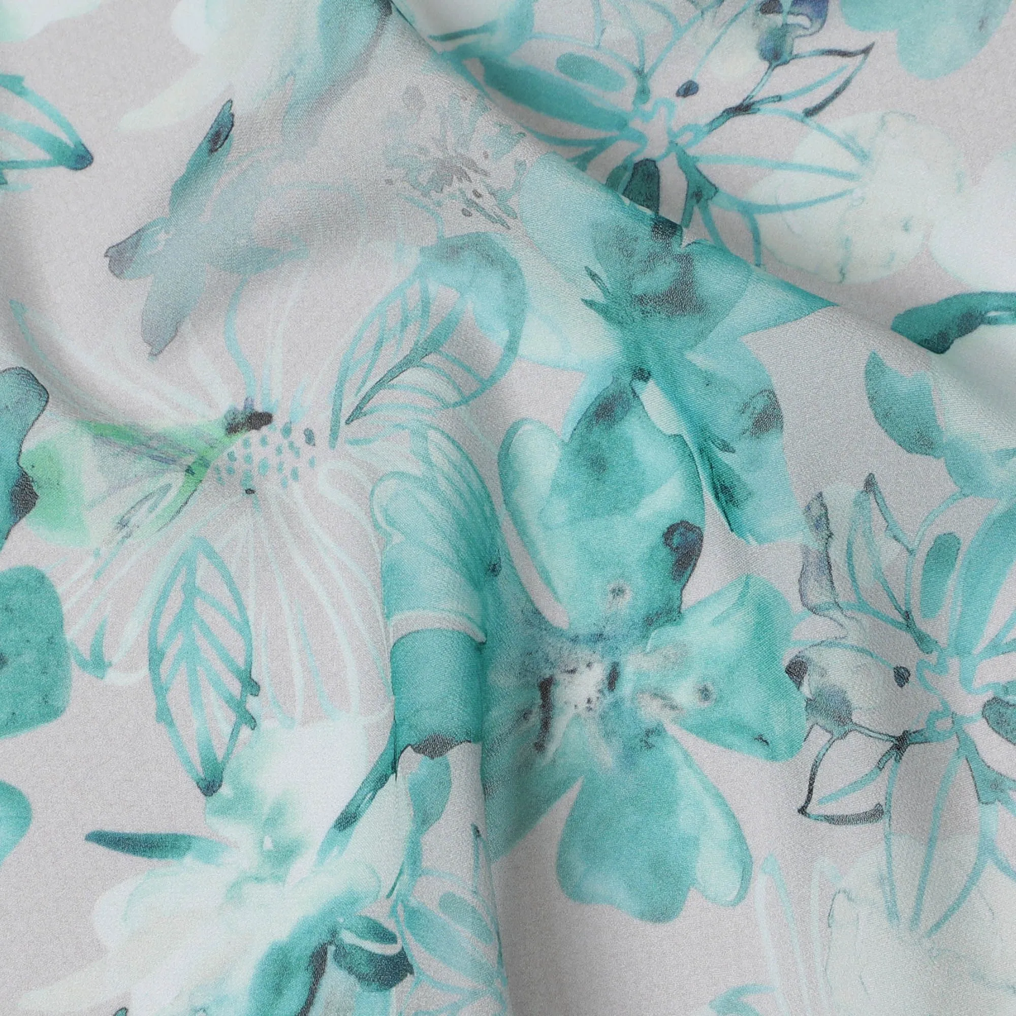 Aquatic Blossom Synthetic Georgette Fabric-D17526