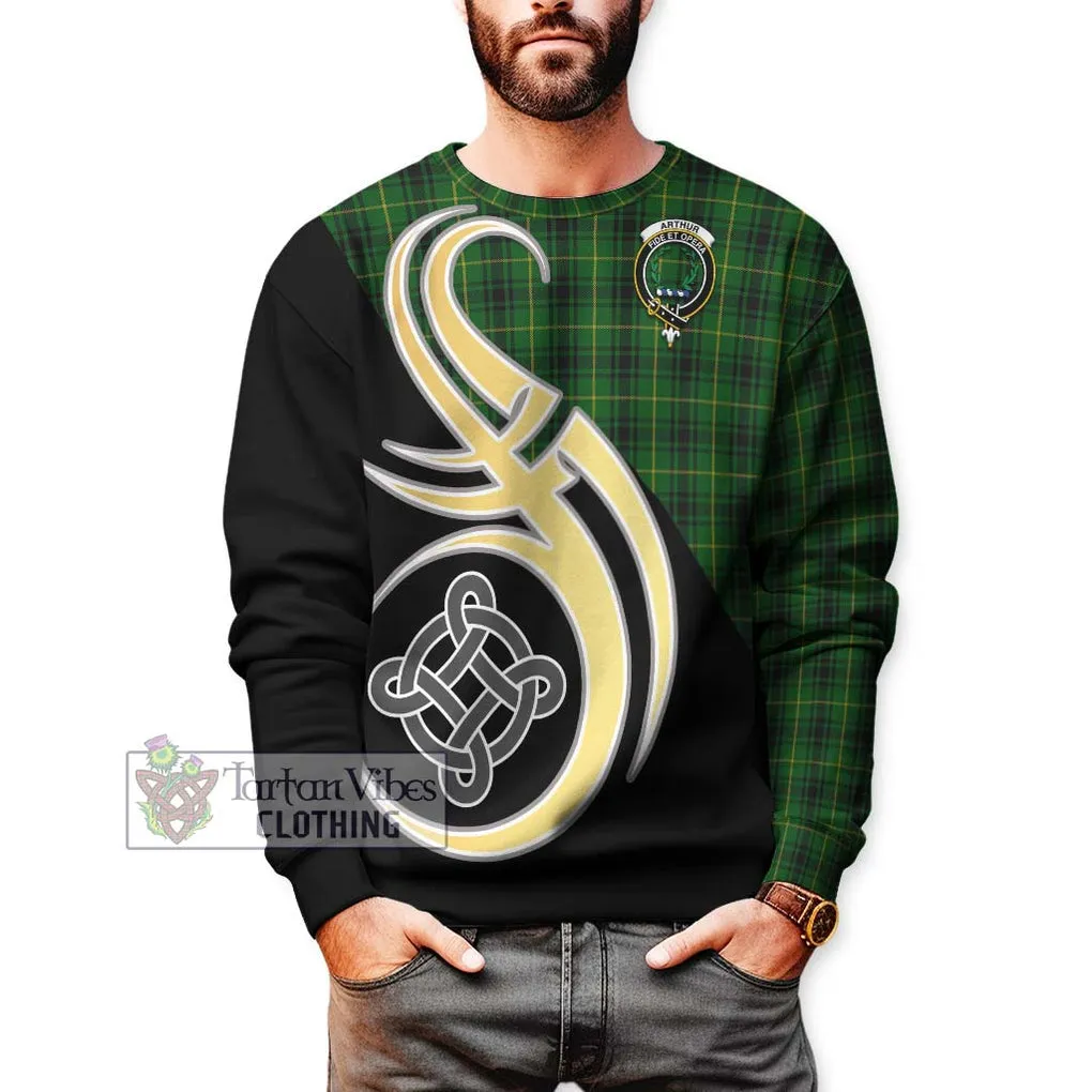 Arthur Tartan Sweatshirt with Family Crest and Celtic Symbol Style