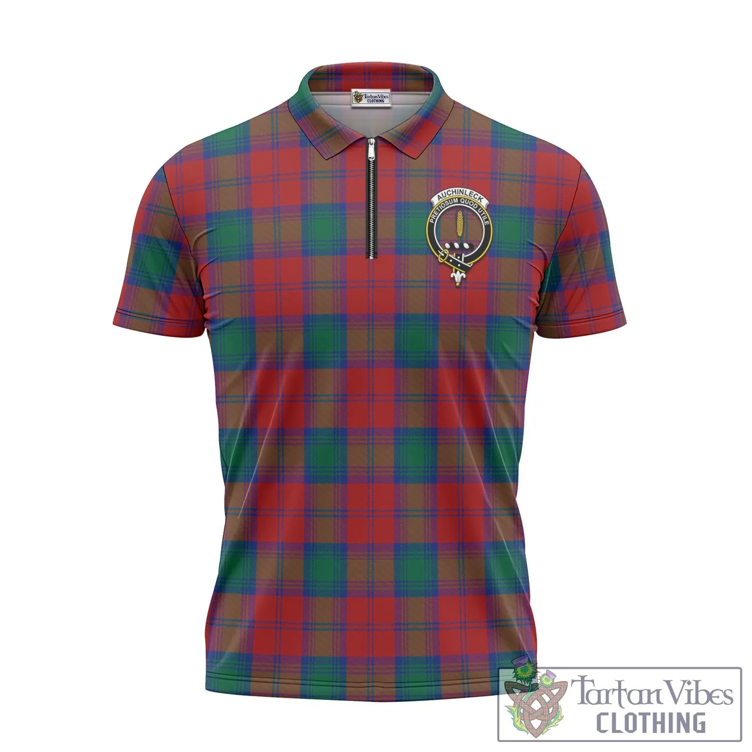 Auchinleck (Affleck) Tartan Zipper Polo Shirt with Family Crest