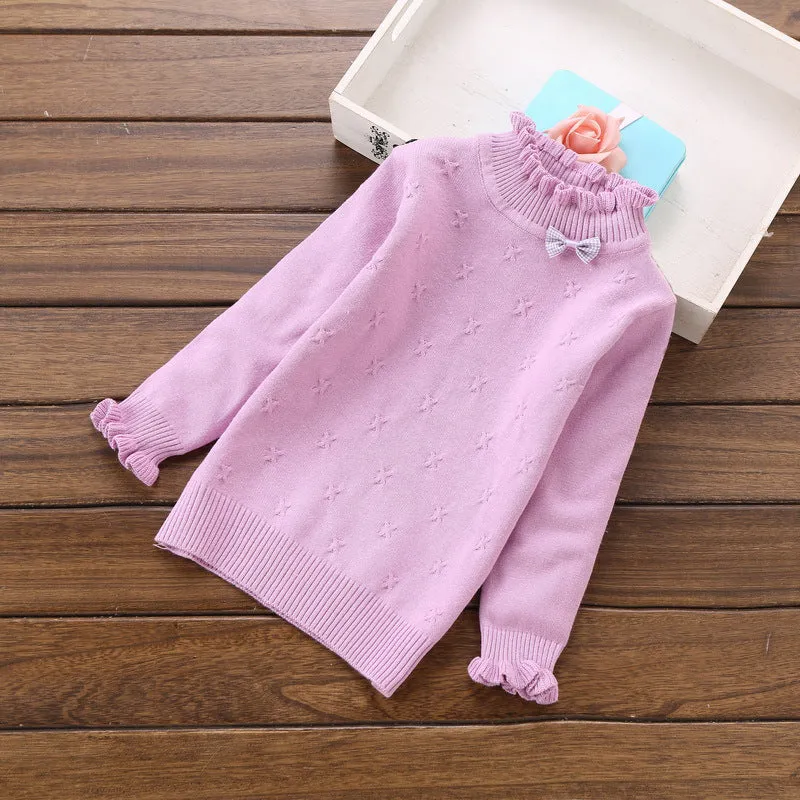 Autumn and winter new children's sweaters medium and large girls white bottoming shirt thin pullover knitted sweater little girls cotton sweater