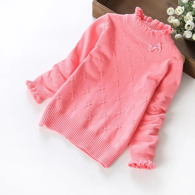 Autumn and winter new children's sweaters medium and large girls white bottoming shirt thin pullover knitted sweater little girls cotton sweater