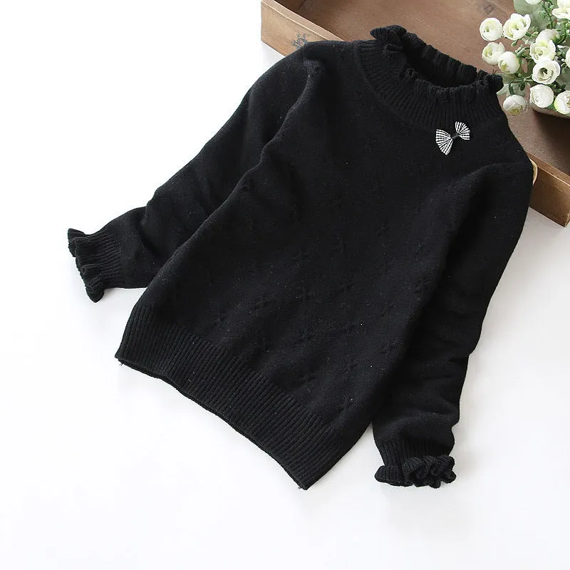 Autumn and winter new children's sweaters medium and large girls white bottoming shirt thin pullover knitted sweater little girls cotton sweater