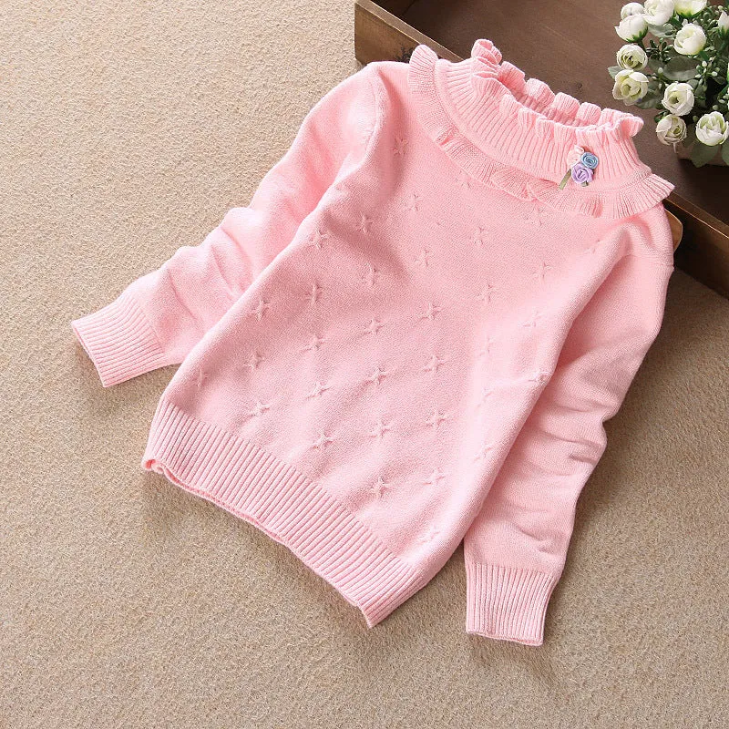 Autumn and winter new children's sweaters medium and large girls white bottoming shirt thin pullover knitted sweater little girls cotton sweater