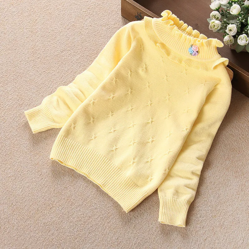 Autumn and winter new children's sweaters medium and large girls white bottoming shirt thin pullover knitted sweater little girls cotton sweater