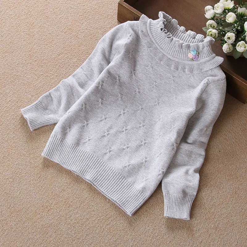 Autumn and winter new children's sweaters medium and large girls white bottoming shirt thin pullover knitted sweater little girls cotton sweater