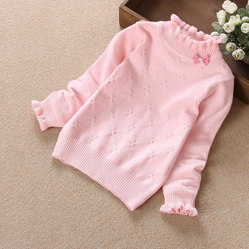 Autumn and winter new children's sweaters medium and large girls white bottoming shirt thin pullover knitted sweater little girls cotton sweater