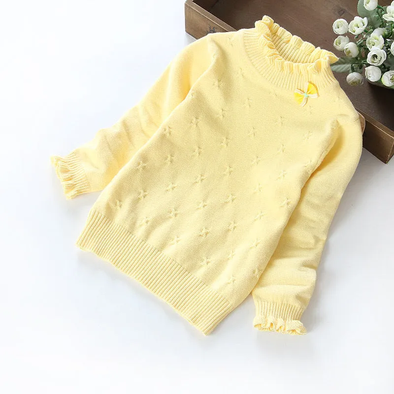 Autumn and winter new children's sweaters medium and large girls white bottoming shirt thin pullover knitted sweater little girls cotton sweater