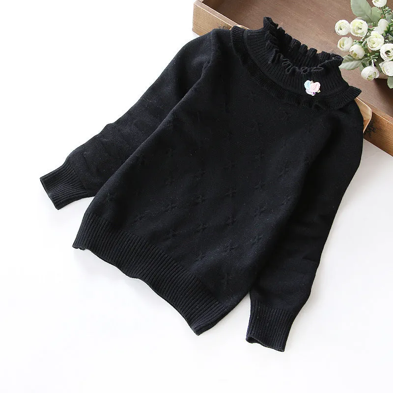 Autumn and winter new children's sweaters medium and large girls white bottoming shirt thin pullover knitted sweater little girls cotton sweater