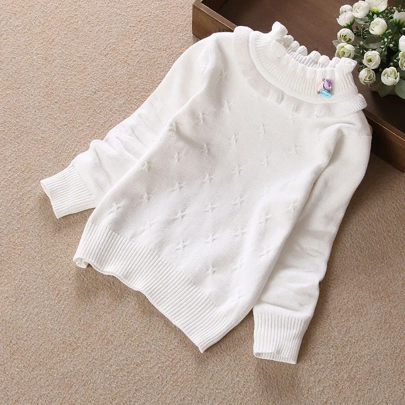 Autumn and winter new children's sweaters medium and large girls white bottoming shirt thin pullover knitted sweater little girls cotton sweater