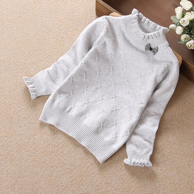 Autumn and winter new children's sweaters medium and large girls white bottoming shirt thin pullover knitted sweater little girls cotton sweater