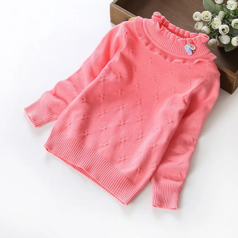 Autumn and winter new children's sweaters medium and large girls white bottoming shirt thin pullover knitted sweater little girls cotton sweater