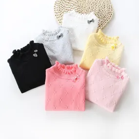 Autumn and winter new children's sweaters medium and large girls white bottoming shirt thin pullover knitted sweater little girls cotton sweater