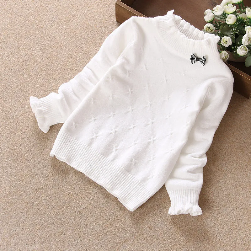 Autumn and winter new children's sweaters medium and large girls white bottoming shirt thin pullover knitted sweater little girls cotton sweater