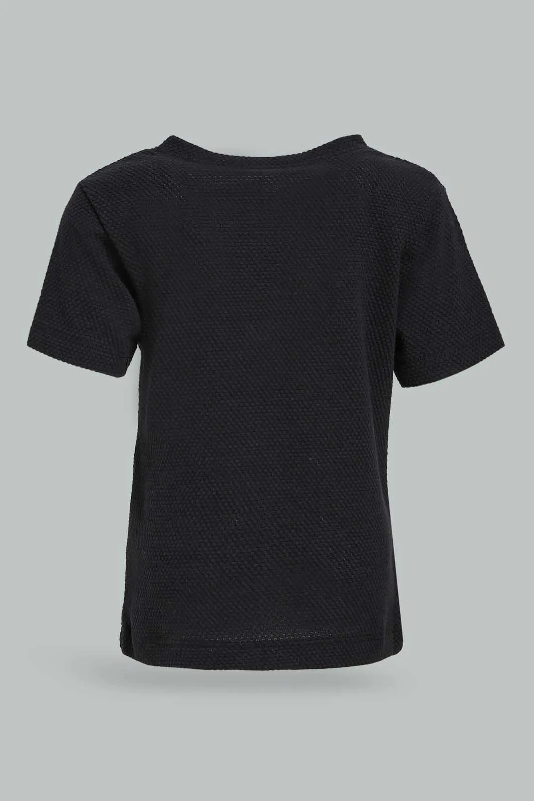 Baby Boys Black Jacquard Henley T-Shirt