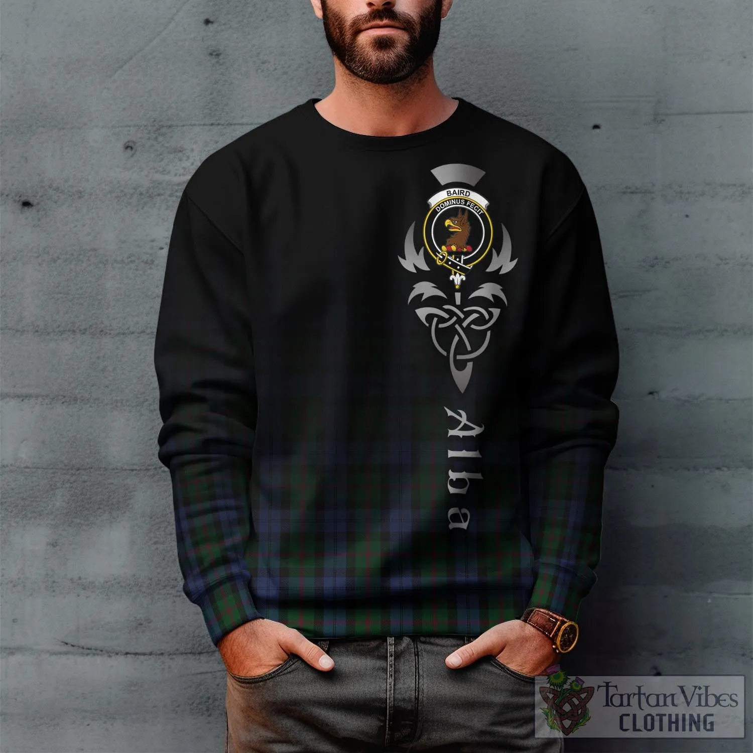 Baird Tartan Sweatshirt Featuring Alba Gu Brath Family Crest Celtic Inspired