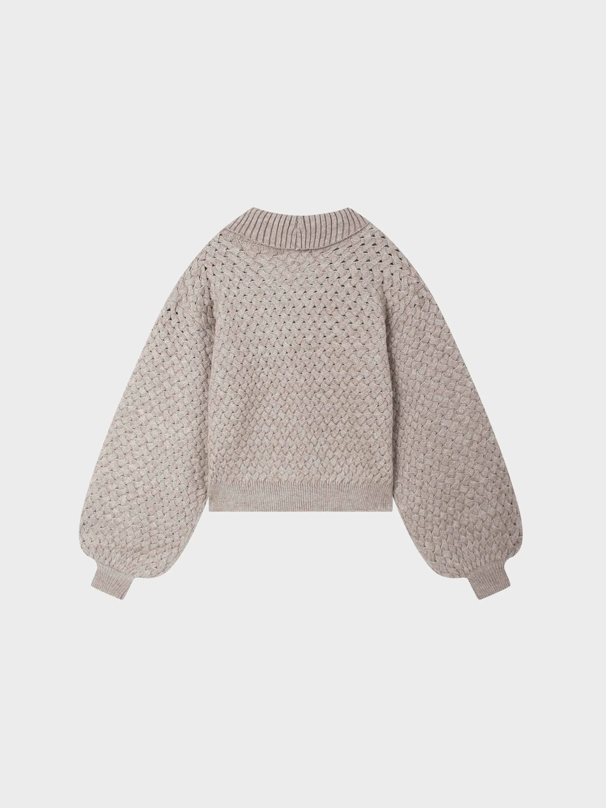 Basketweave Turtleneck Sweater-Taupe