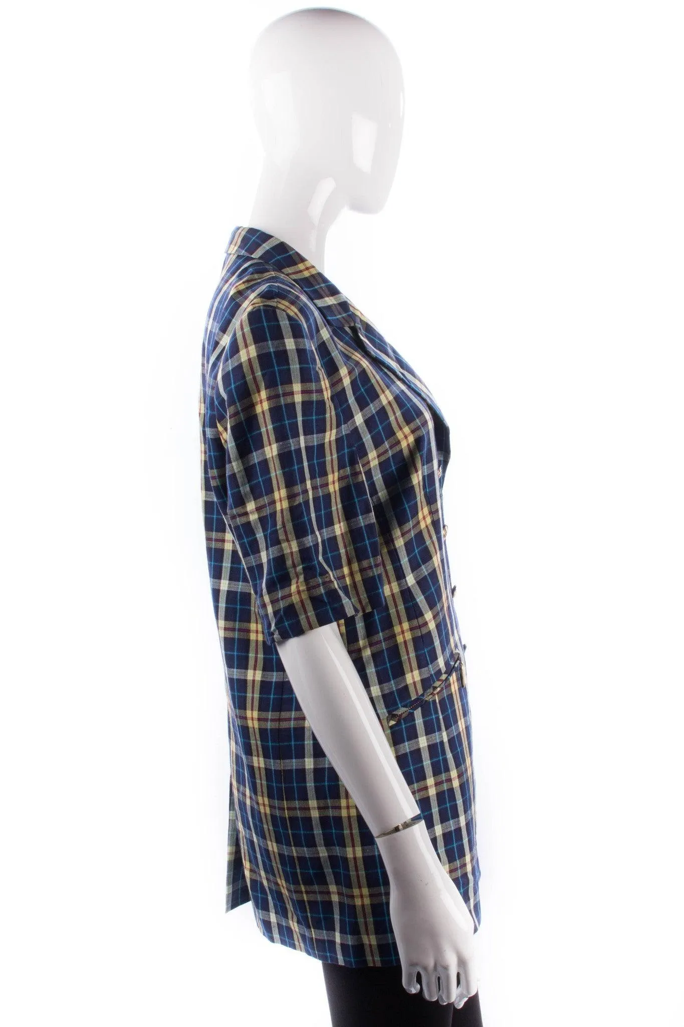 Basler Half Sleeve Long Jacket  Blue and Yellow Check UK12