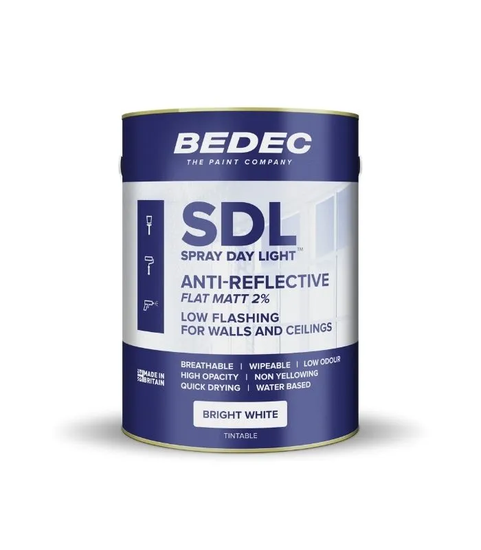 Bedec Spray Daylight Anti Reflective Paint - Flat Matt - Bright White - 5 Litre