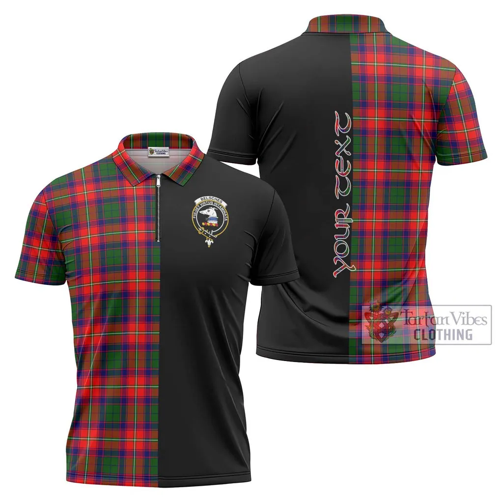 Belsches Tartan Zipper Polo Shirt with Family Crest and Half Of Me Style