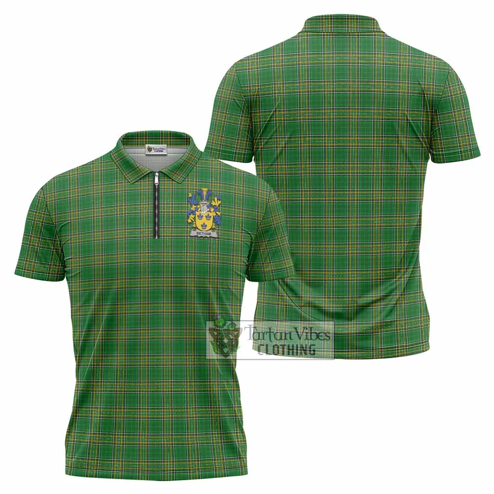 Betham Irish Clan Tartan Zipper Polo Shirt with Coat of Arms