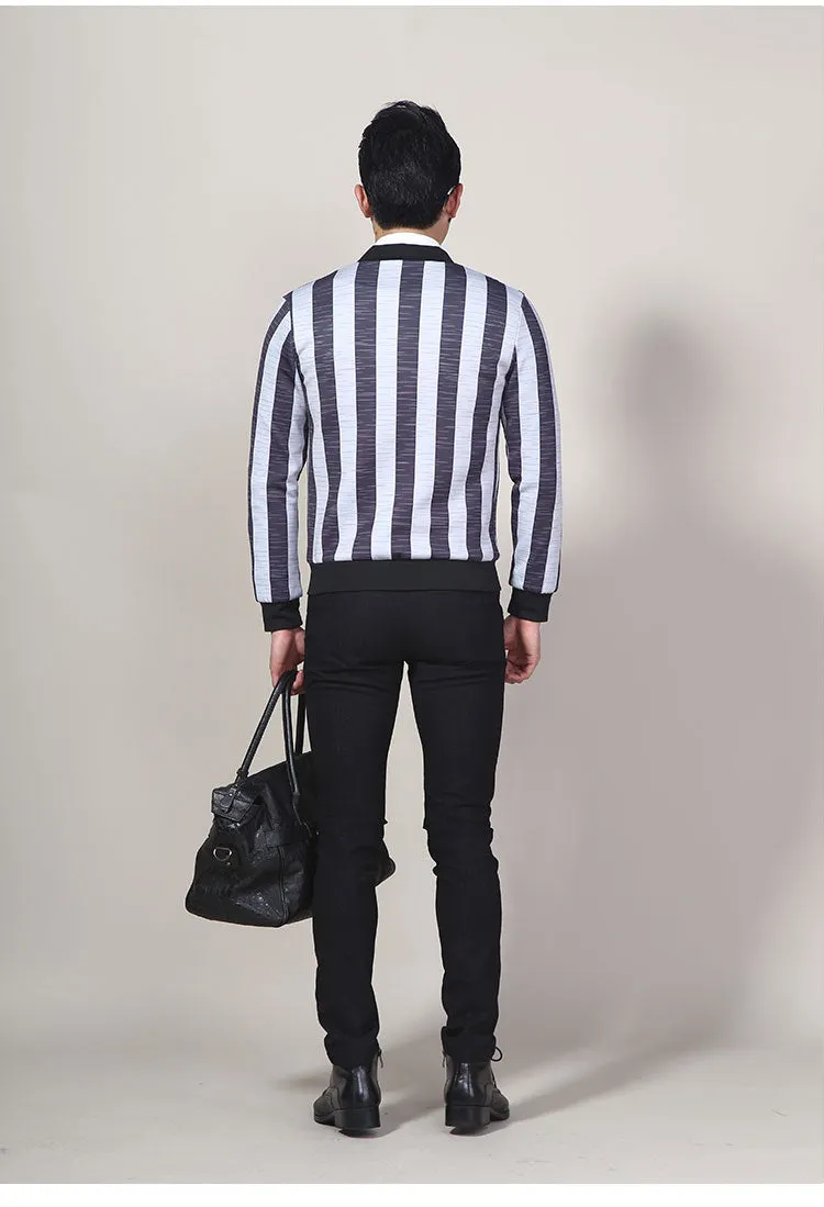 Big Vertical Stripes Korean Style Men Slim Fit Jacket