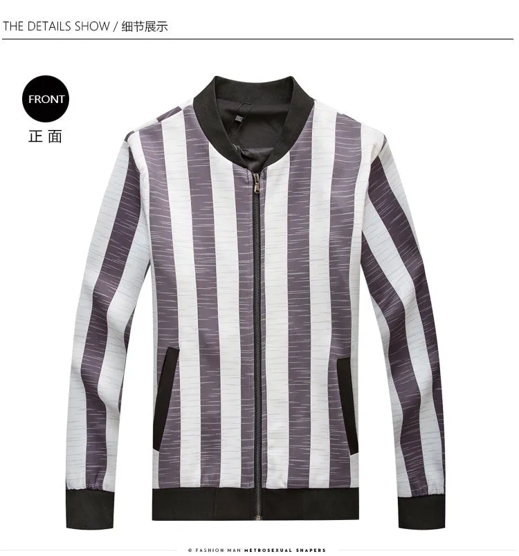 Big Vertical Stripes Korean Style Men Slim Fit Jacket