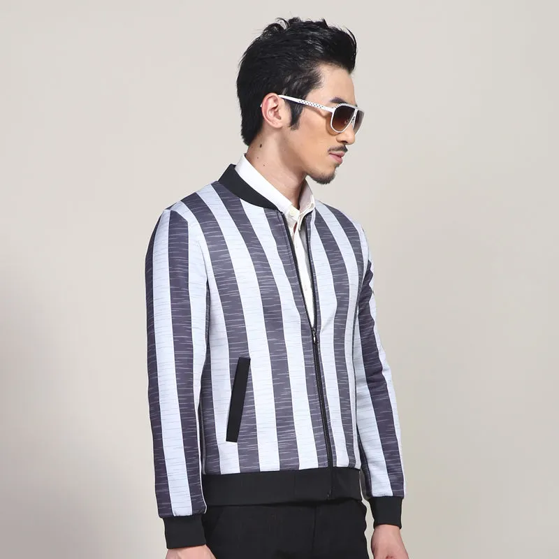 Big Vertical Stripes Korean Style Men Slim Fit Jacket